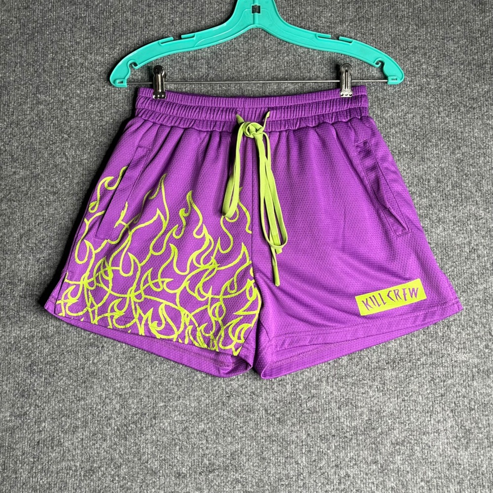Kill Crew Purple Neon Green Flame Mesh Athletic Shorts Medium Gym Workout